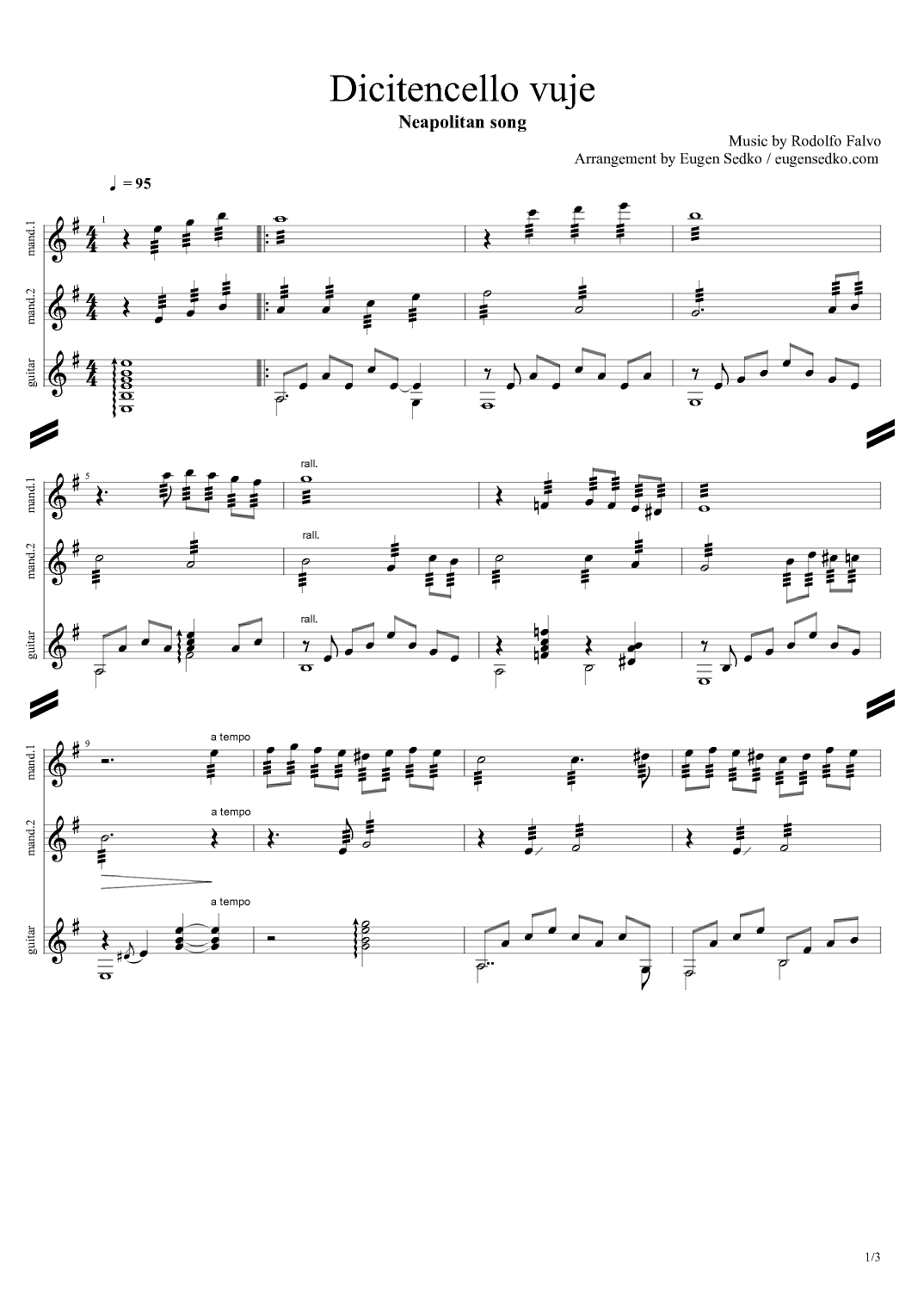 Dicitencello vuje for 2 mandolins and guitar score (arr. Eugen Sedko)