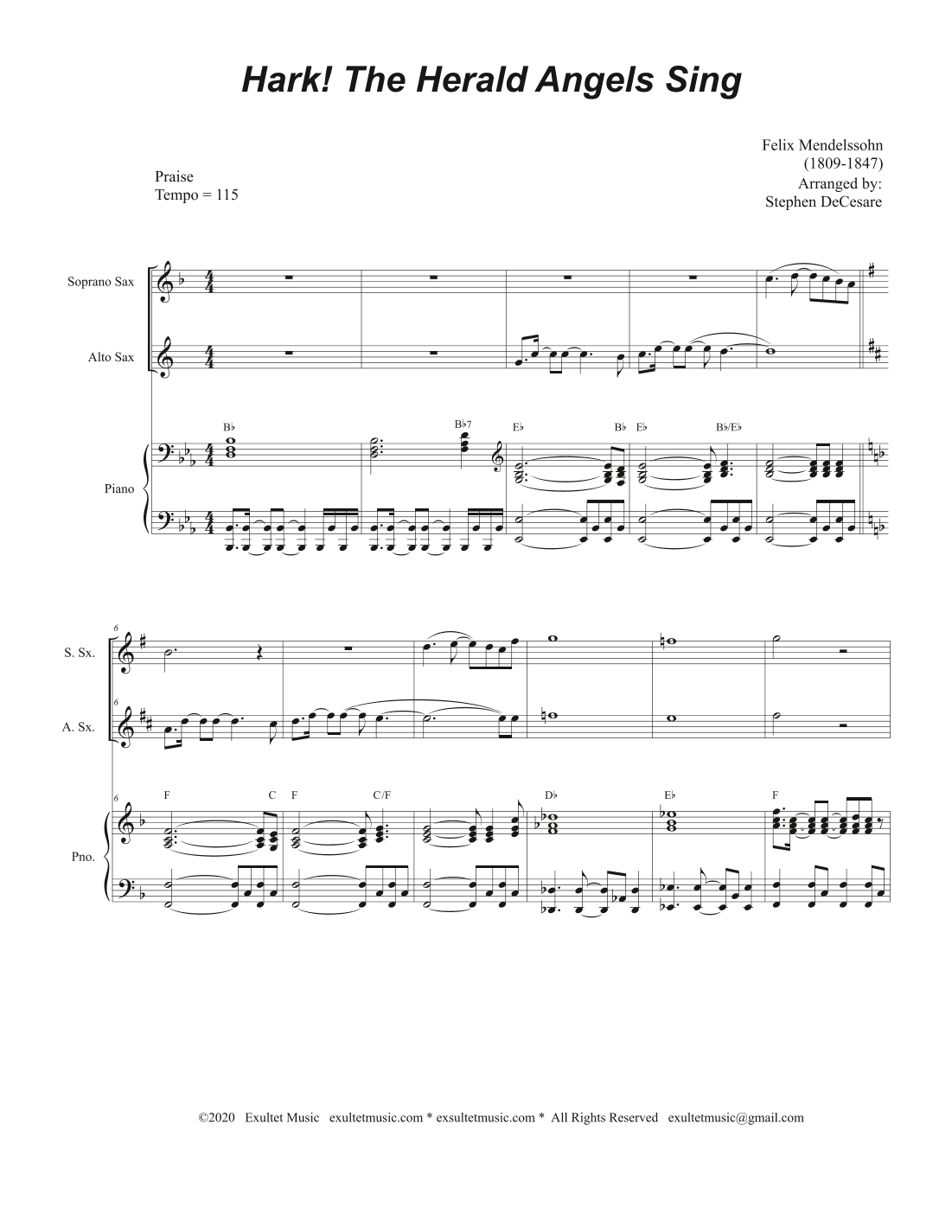 Hark! The Herald Angels Sing (Duet for Soprano and Alto Saxophone) (arr. Stephen DeCesare)
