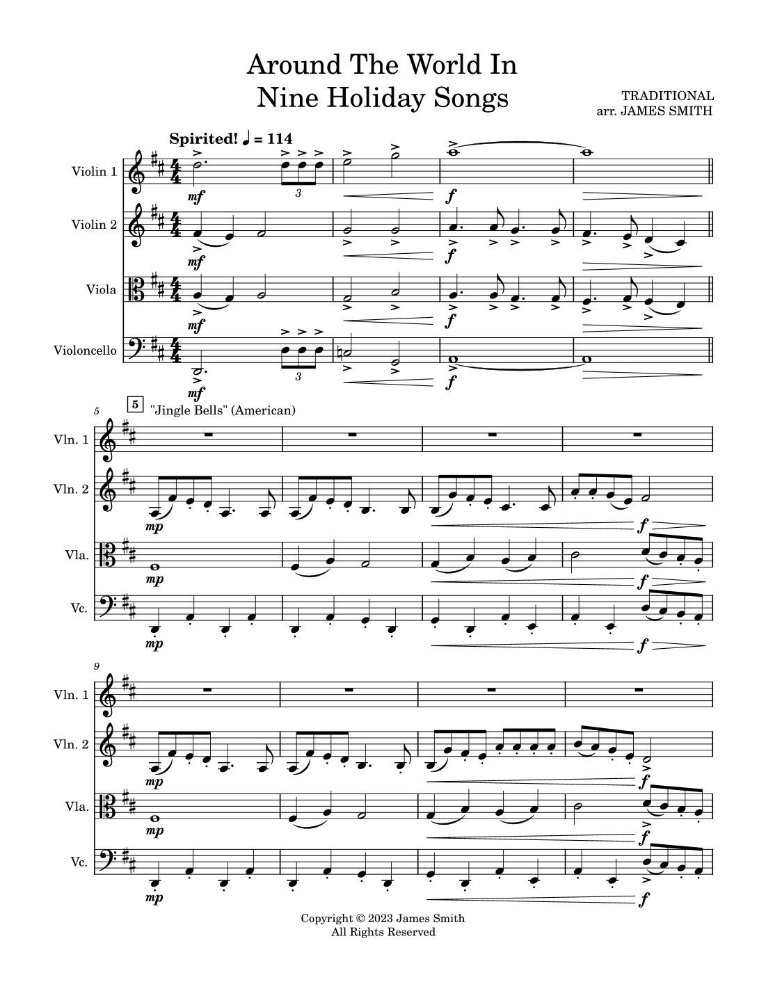 Around The World In Nine Holiday Songs for String Quartet