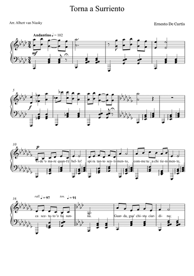 Torna a Surriento_Ab -  major key (or relative minor key) (arr. Albert van Niasky)