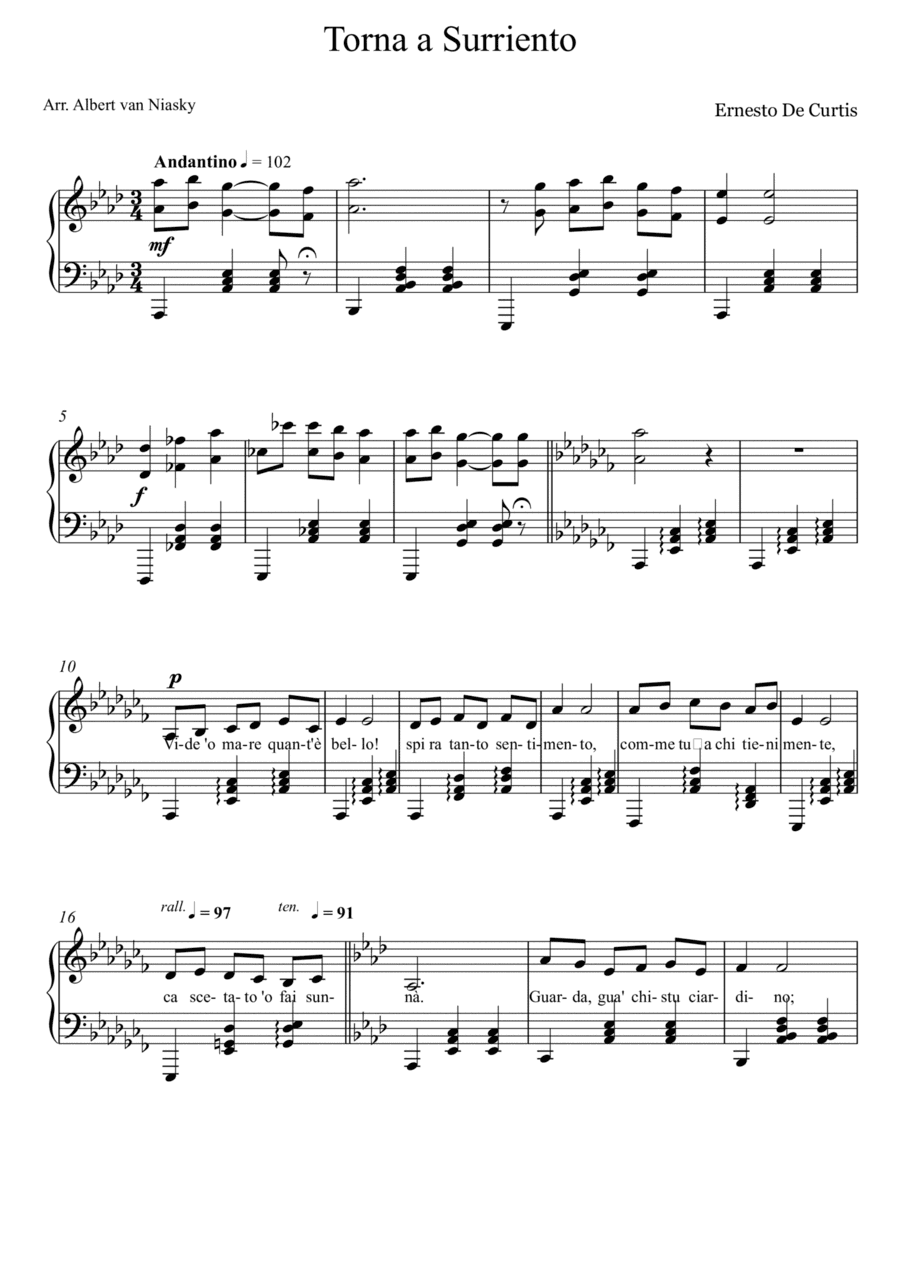 Torna a Surriento_Ab -  major key (or relative minor key) (arr. Albert van Niasky)
