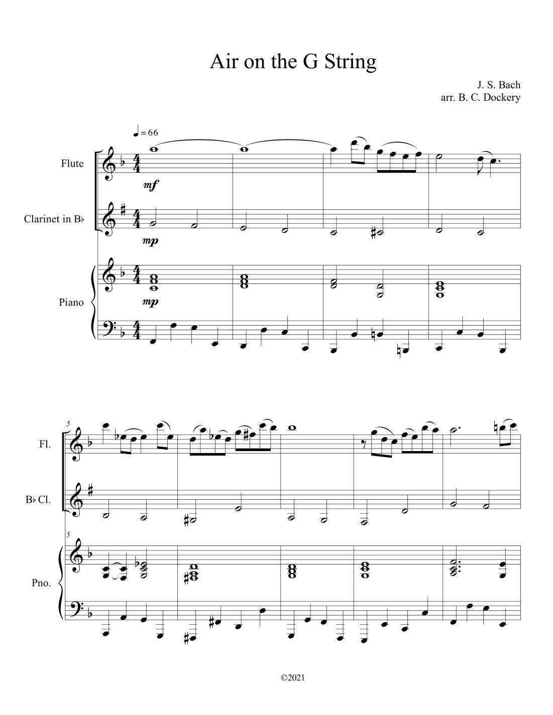 Air on the G String (Flute and Clarinet Duet with Piano Accompaniment) (arr. B. C. Dockery)