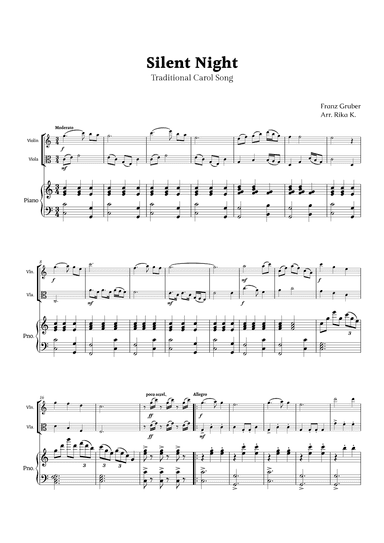 Silent Night for Violin and Viola Duet with Piano (arr. Rika K.)