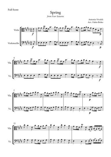 Spring (from Four Seasons of Antonio Vivaldi) for Viola & Cello Duo (arr. Fabio Britto)