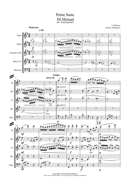Debussy: Petite Suite Mvt.3 Menuet - wind quintet (arr. Ray Thompson)