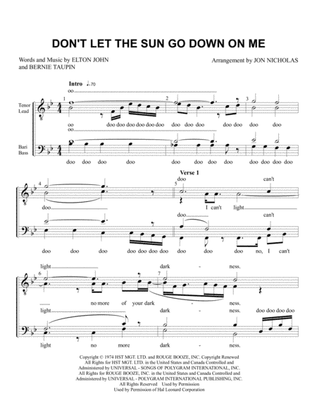 Don't Let The Sun Go Down On Me (arr. Jon Nicholas)