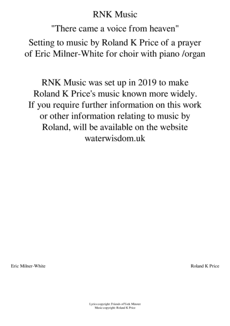There came a voice from heaven: a setting of a prayer by Eric Milner-White