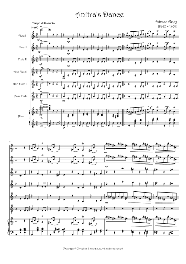 "Anitra's Dance" Grieg Peer Gynt Suite Flute Choir 3 Flutes 2 Alto Flutes Bass Flute. Optional Piano (arr. Glenn Martin)