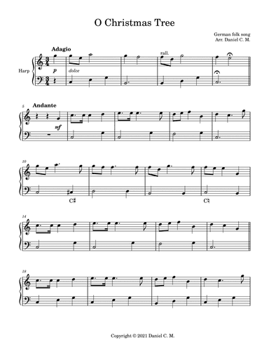 O Christmas Tree for harp (easy) (arr. Daniel C. M.)