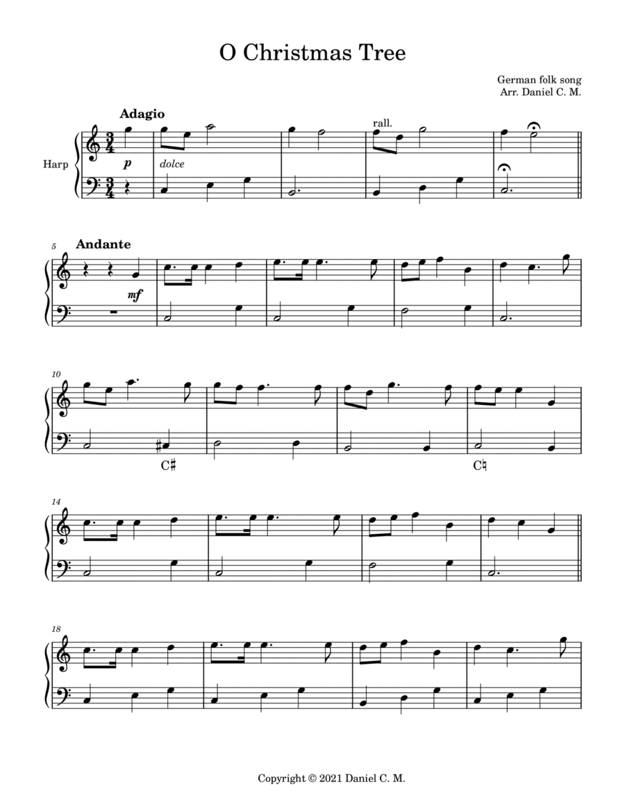 O Christmas Tree for harp (easy) (arr. Daniel C. M.)