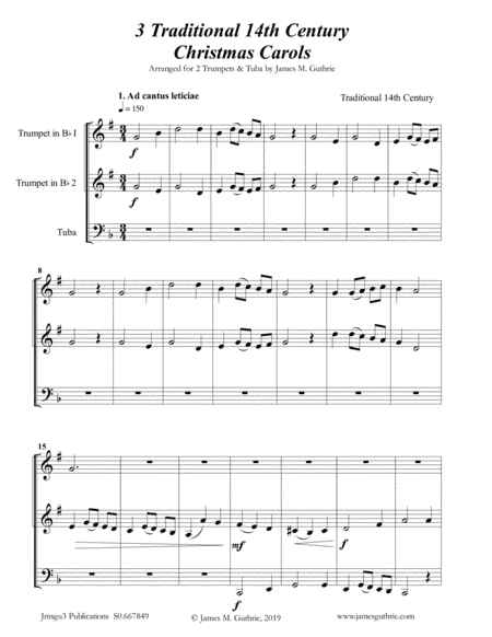 3 Traditional 14th Century Christmas Carols for Trumpet Duo & Tuba (arr. James M. Guthrie, ASCAP)