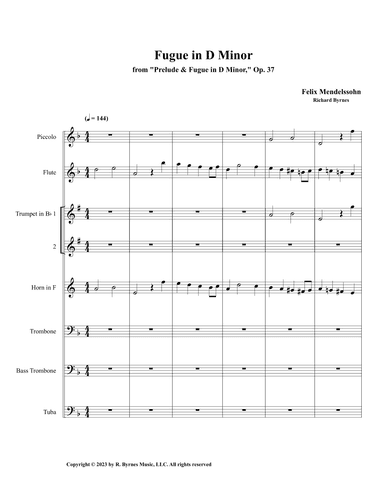 Mendelssohn - Fugue in D Minor, Op. 37 (Brass Sextet + Piccolo & Flute) (arr. Richard Byrnes)