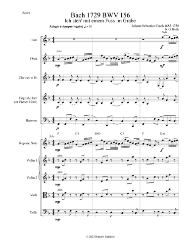 Bach 1729 BWV 156 Adagio for Chamber Orchestra (arr. R G Roth)