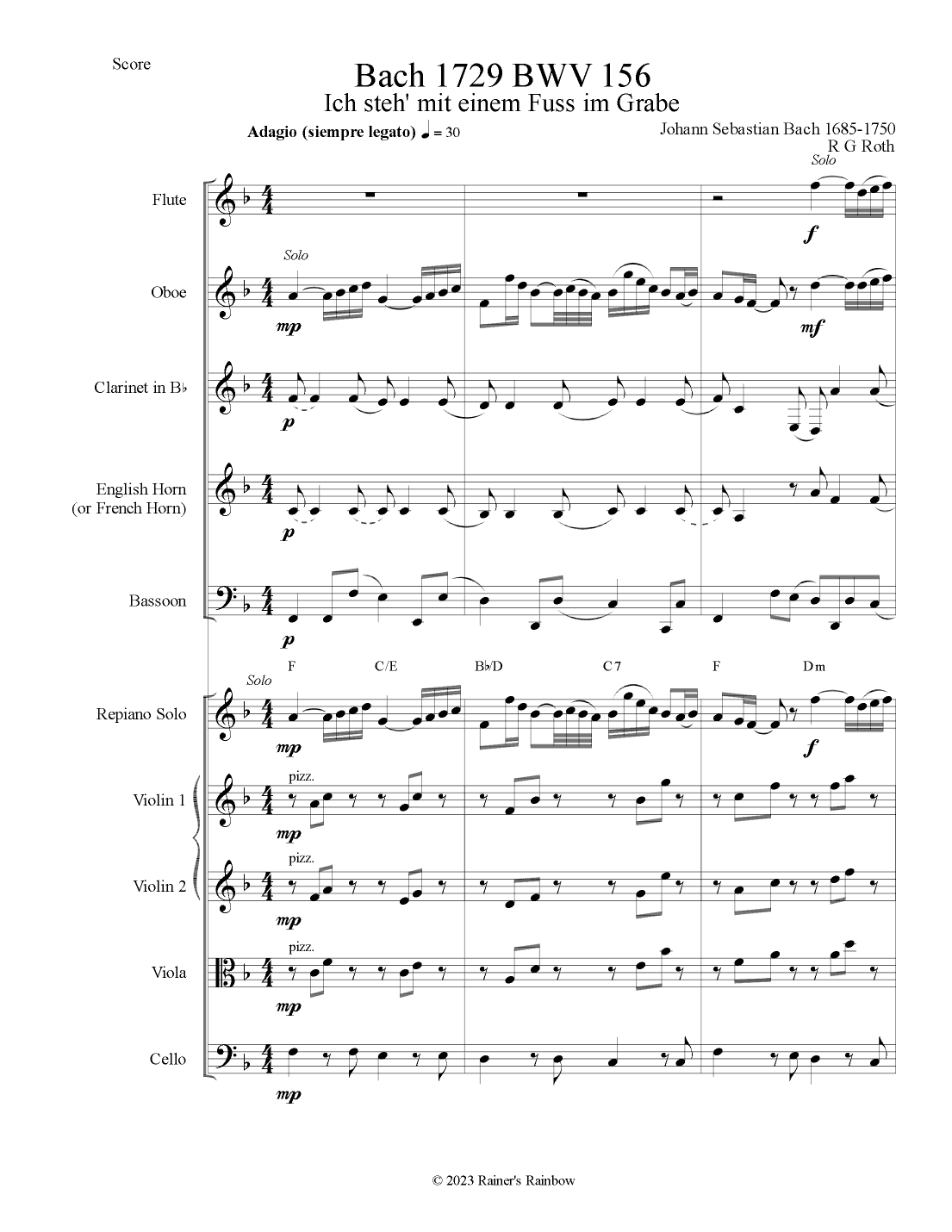 Bach 1729 BWV 156 Adagio for Chamber Orchestra (arr. R G Roth)