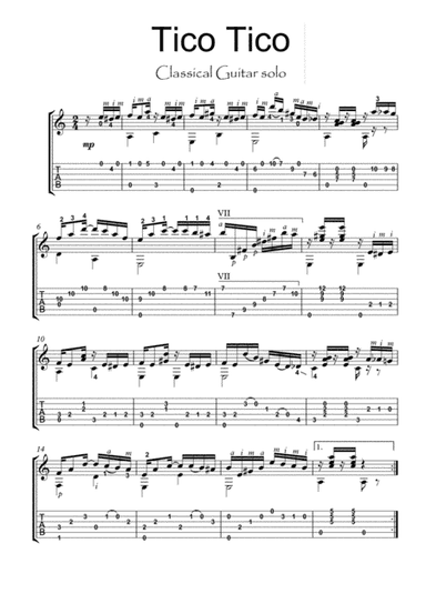 Tico Tico classical guitar solo (arr. PianoSheetNow)