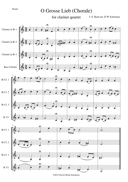 O grosse Lieb for clarinet quartet (arr. David Warin Solomons)
