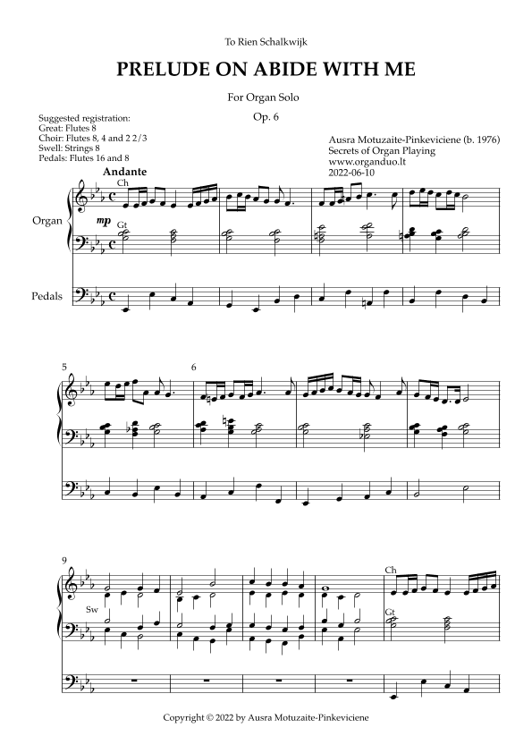 Prelude on Abide with Me, Op. 6 (Organ Solo) by Ausra Motuzaite-Pinkeviciene (2022)