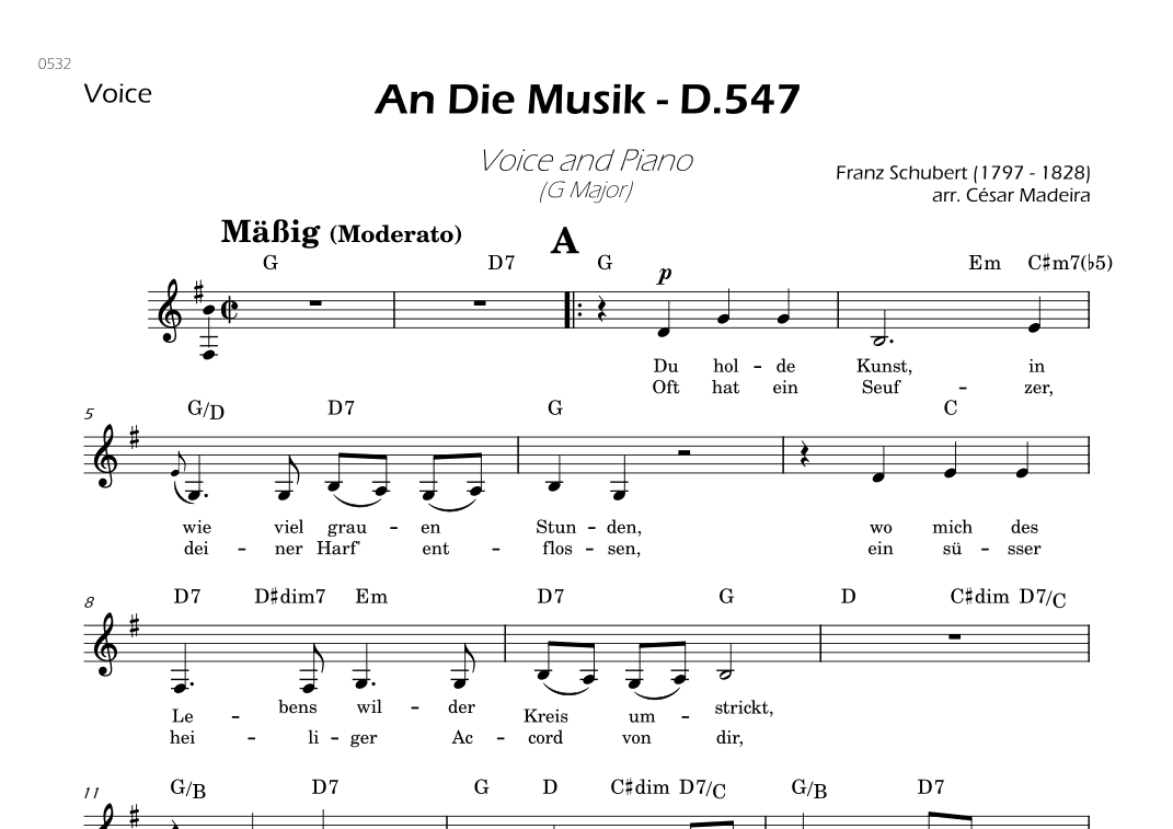 An Die Musik - Lead Sheet - G Major (arr. César Madeira)