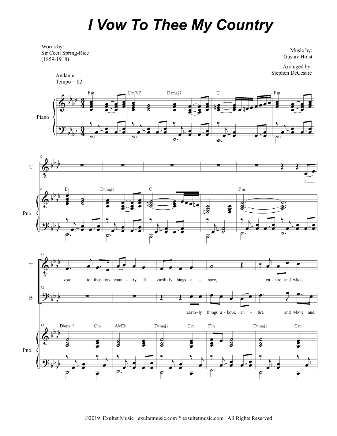 I Vow To Thee My Country (Duet for Tenor and Bass Solo) (arr. Stephen DeCesare)