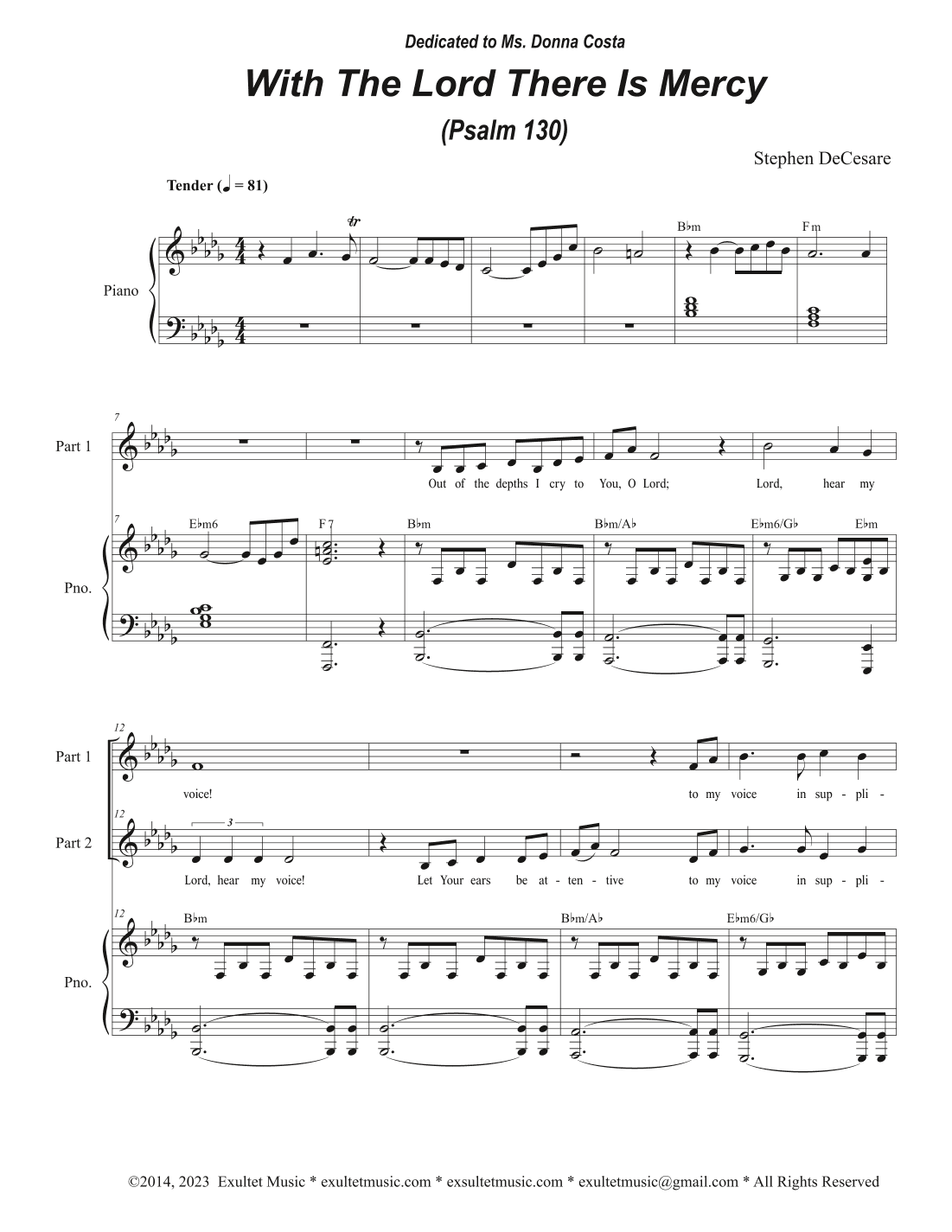 With The Lord There Is Mercy (Psalm 130) (2-part choir)