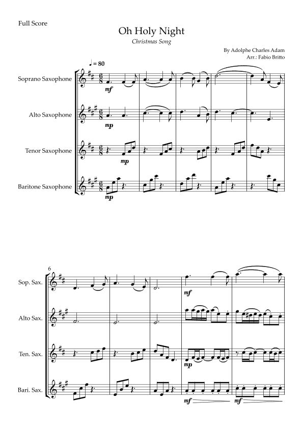 Oh Holly Night (Christmas Song) for Saxophone Quartet (arr. Fabio Britto)