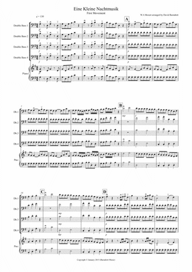 Eine Kleine Nachtmusik (1st Movement) for Double Bass Quartet (arr. David Burndrett)