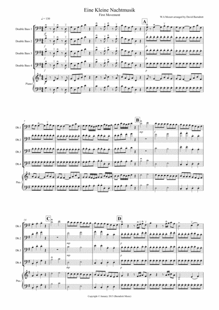 Eine Kleine Nachtmusik (1st Movement) for Double Bass Quartet (arr. David Burndrett)