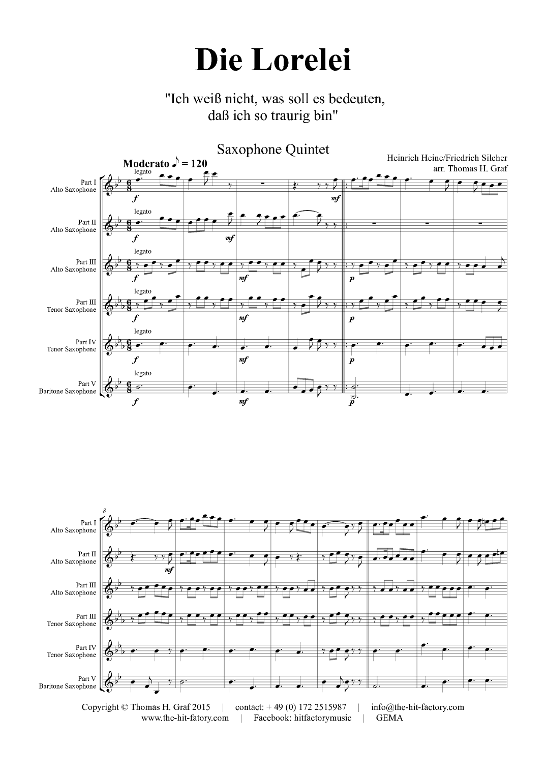 Die Loreley/Die Lorelei - Ich weiss nicht was soll es bedeuten German Folk Song  - Saxophone Quintet (arr. Thomas Graf)