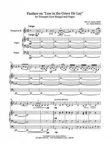 Fanfare on "Low in the Grave He Lay" for Bb Trumpet (Low Range) and Organ - Full Score and Tpt Part (arr. James Siddons Music and Writings)