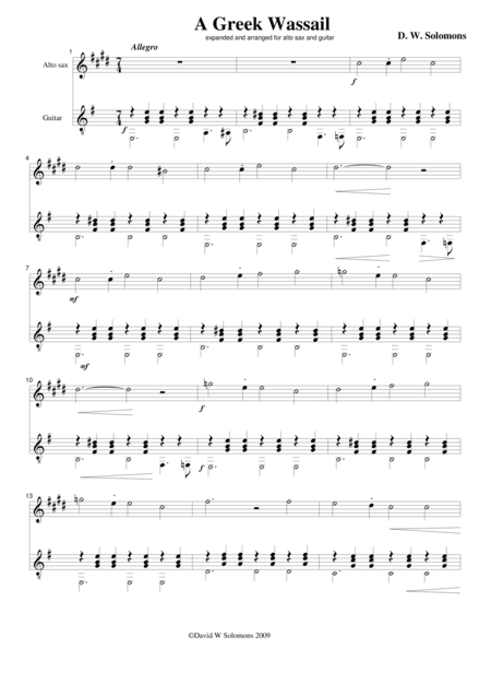 Greek Wassail for alto saxophone and guitar