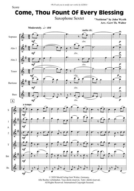 Come, Thou Fount Of Every Blessing (arr. Gert Th. Walter)