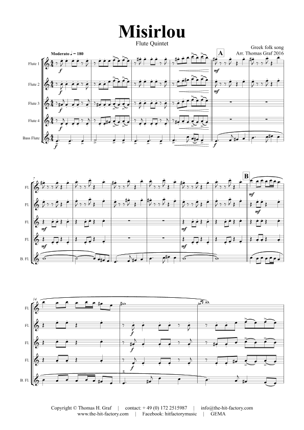 Misirlou - Pulp Fiction - Flute Quintet - C (arr. Thomas Graf)