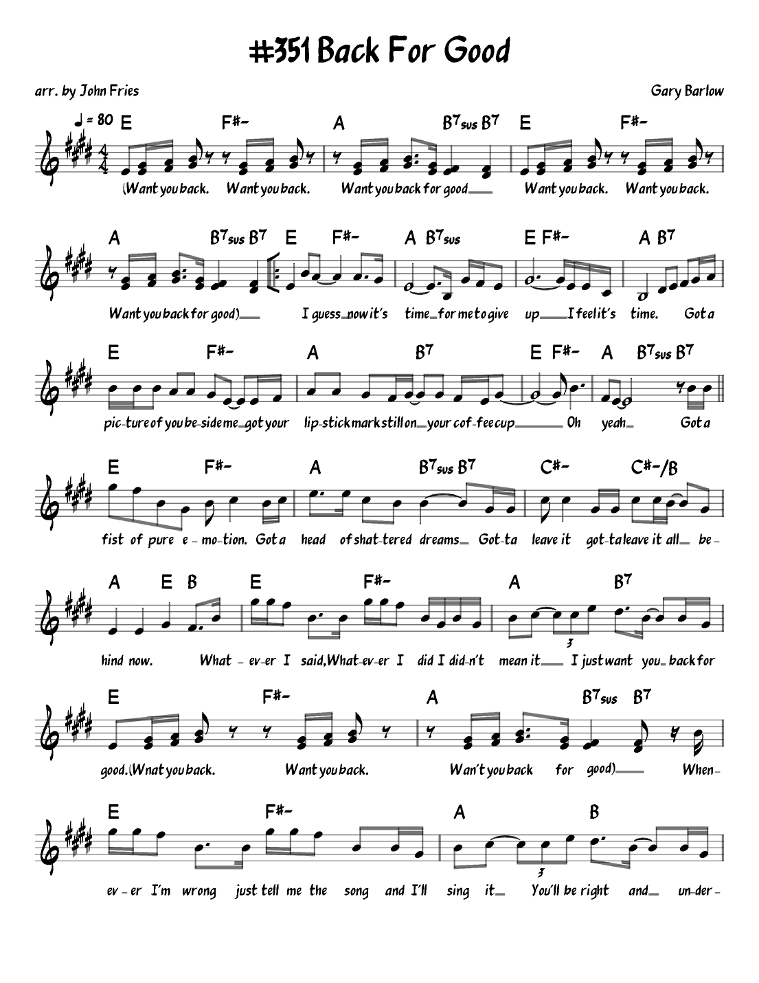Back For Good (arr. John Fries)