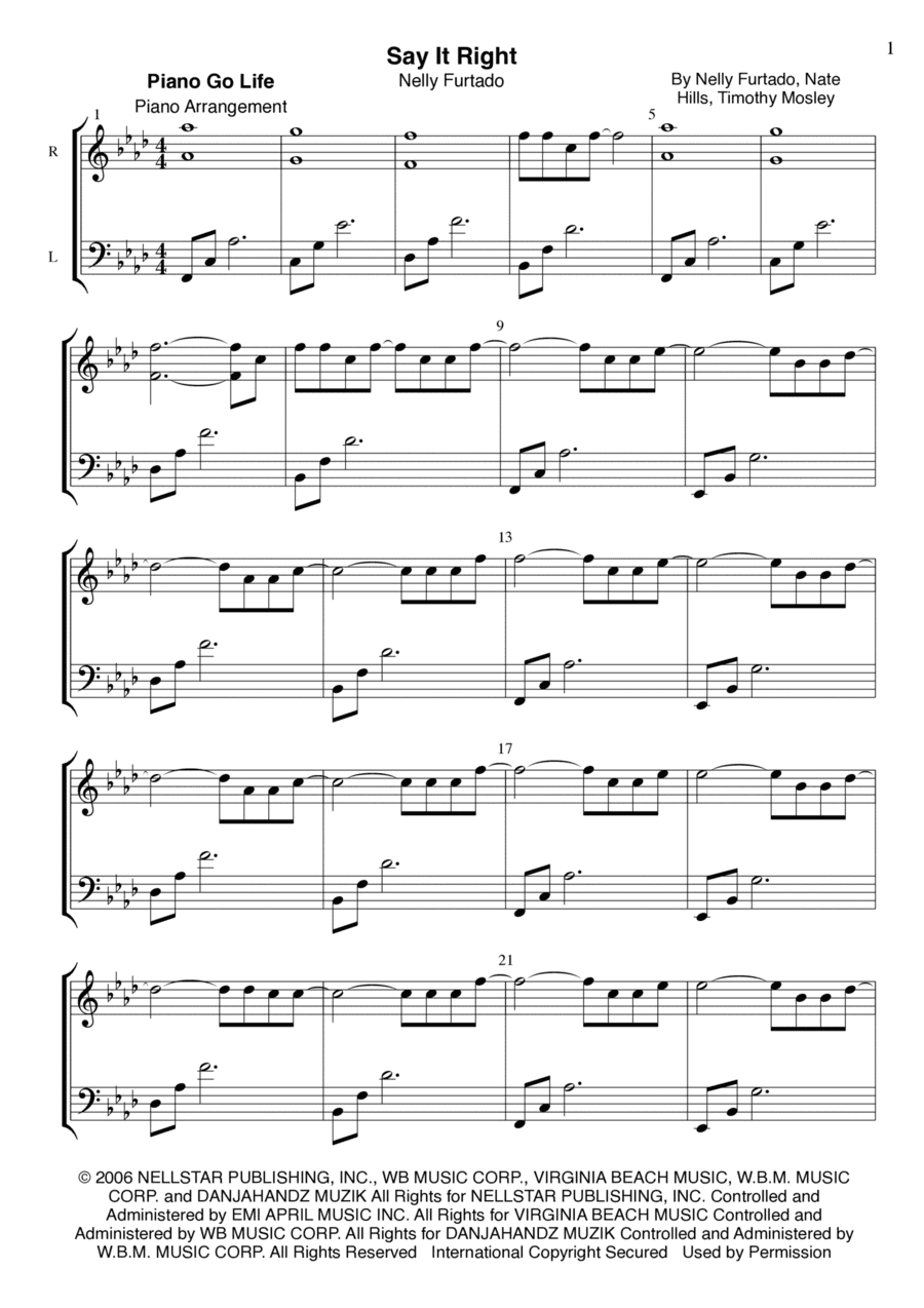 Say It Right (arr. Piano Go Life)