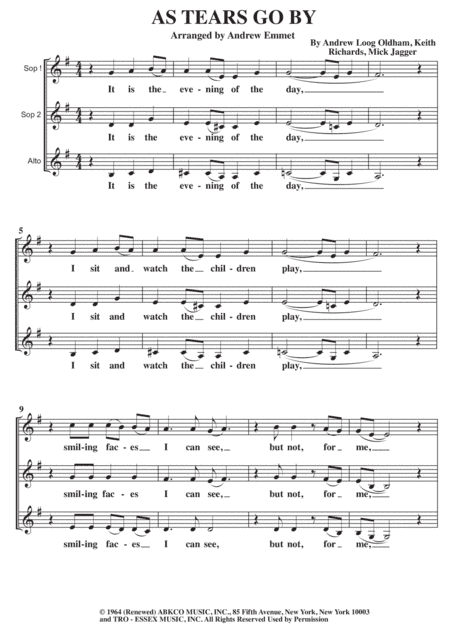 As Tears Go By (arr. Andrew Emmet)