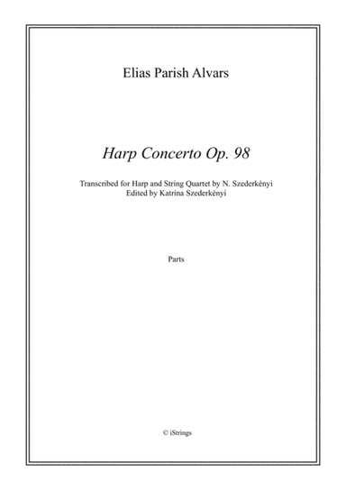 Harp Concerto Op. 98 harp & string quartet (parts only} (arr. N. Szederkenyi) by E. Parish Alvars Chamber Group Digital Sheet Music