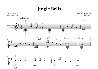 Jingle Bells - Fingerstyle for Acoustic Guitar (Very Easy - Traditional Christmas) (arr. Yuri Noronha)