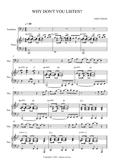 I Need To See Him for Trombone and Piano