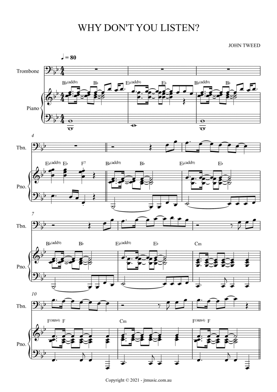 I Need To See Him for Trombone and Piano