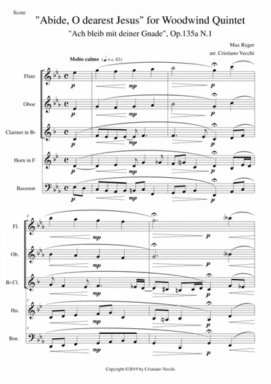 "Abide, O dearest Jesus" for Woodwind Quintet (arr. Cristiano Vecchi)