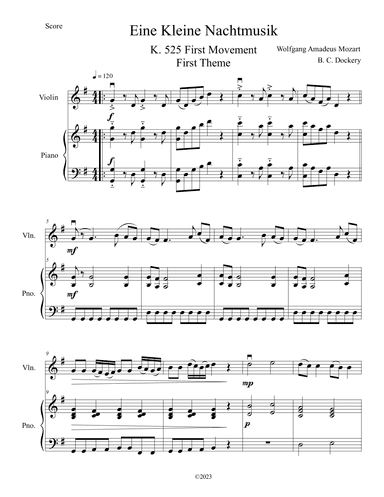 Eine Kleine Nachtmusik (A Little Night Music) for Violin Solo with Piano Accompaniment (arr. B. C. Dockery)