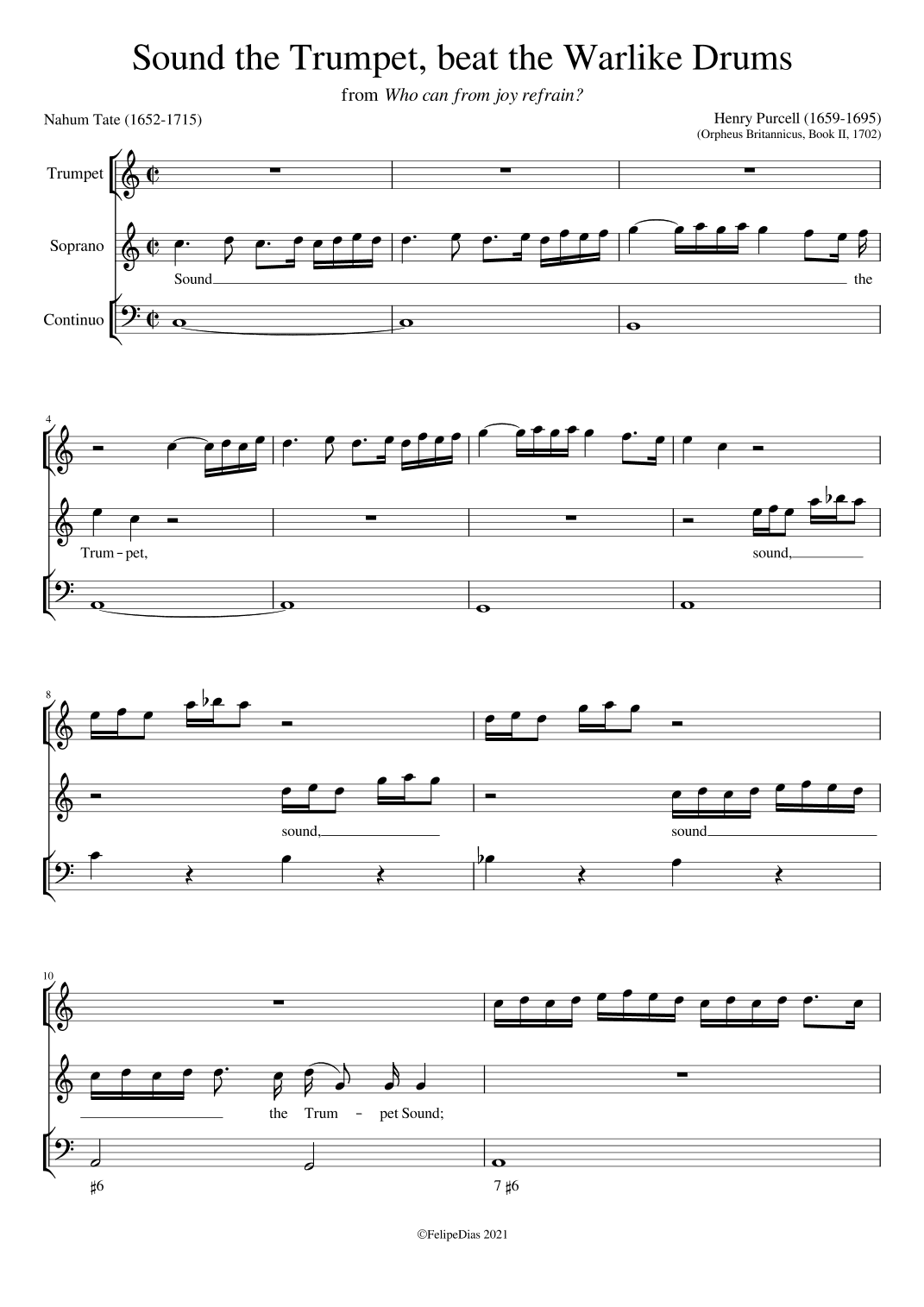 Sound the Trumpet, beat the Warlike Drums (arr. Early Music Scores)