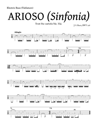ARIOSO, by J. S. Bach (sinfonia) - for Electric Bass (Tablature) and accompaniment (arr. Leyandder Trustworthy)