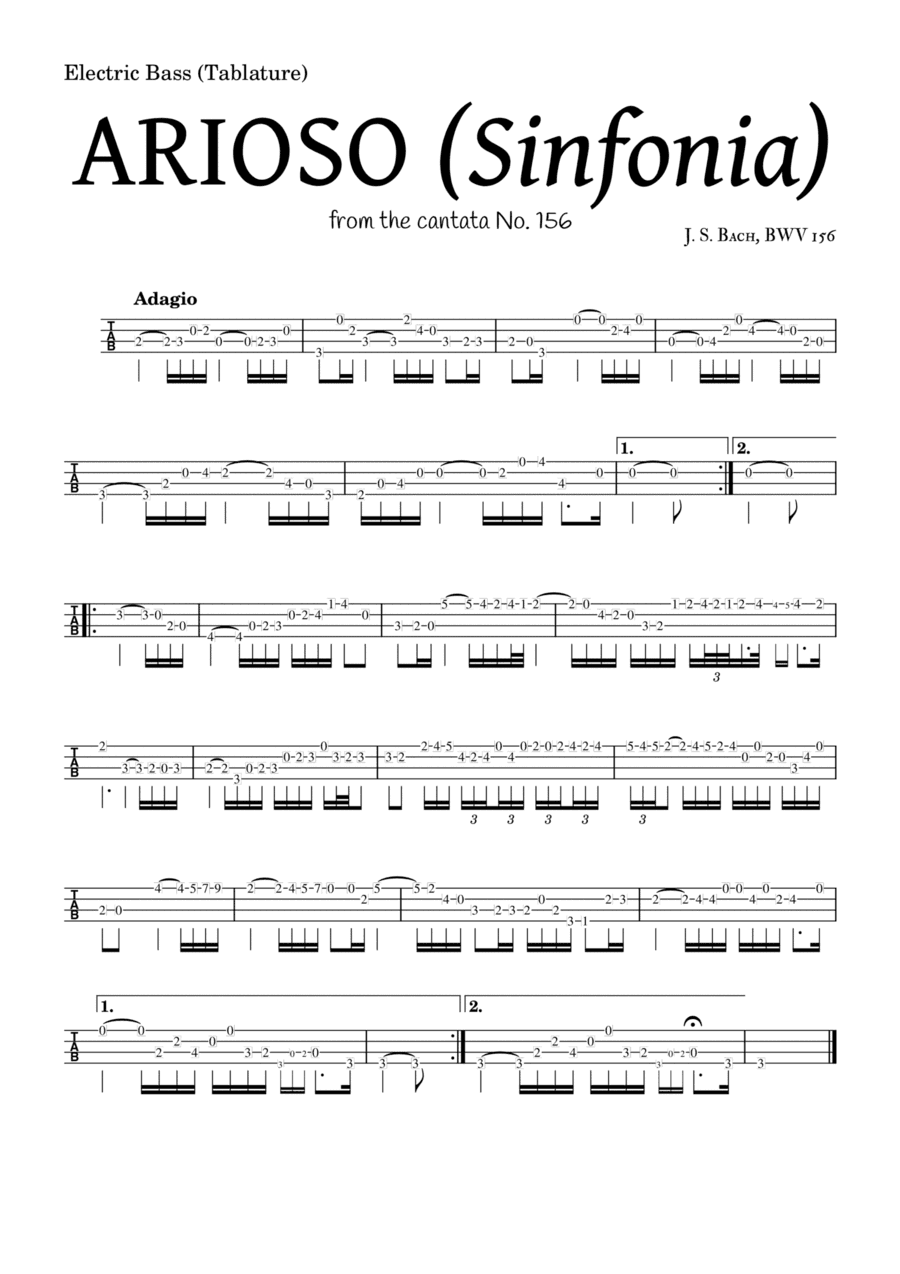 ARIOSO, by J. S. Bach (sinfonia) - for Electric Bass (Tablature) and accompaniment (arr. Leyandder Trustworthy)