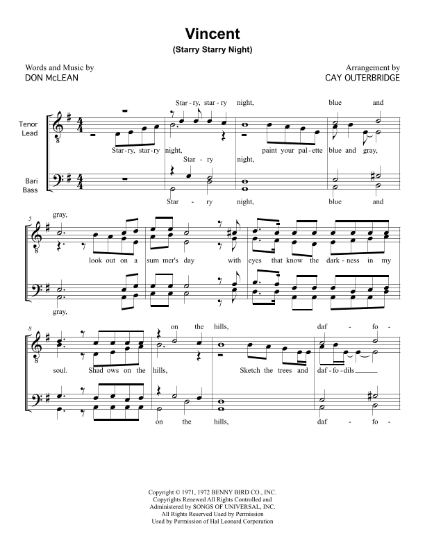 Vincent (starry Starry Night) (arr. Cay Outerbridge)