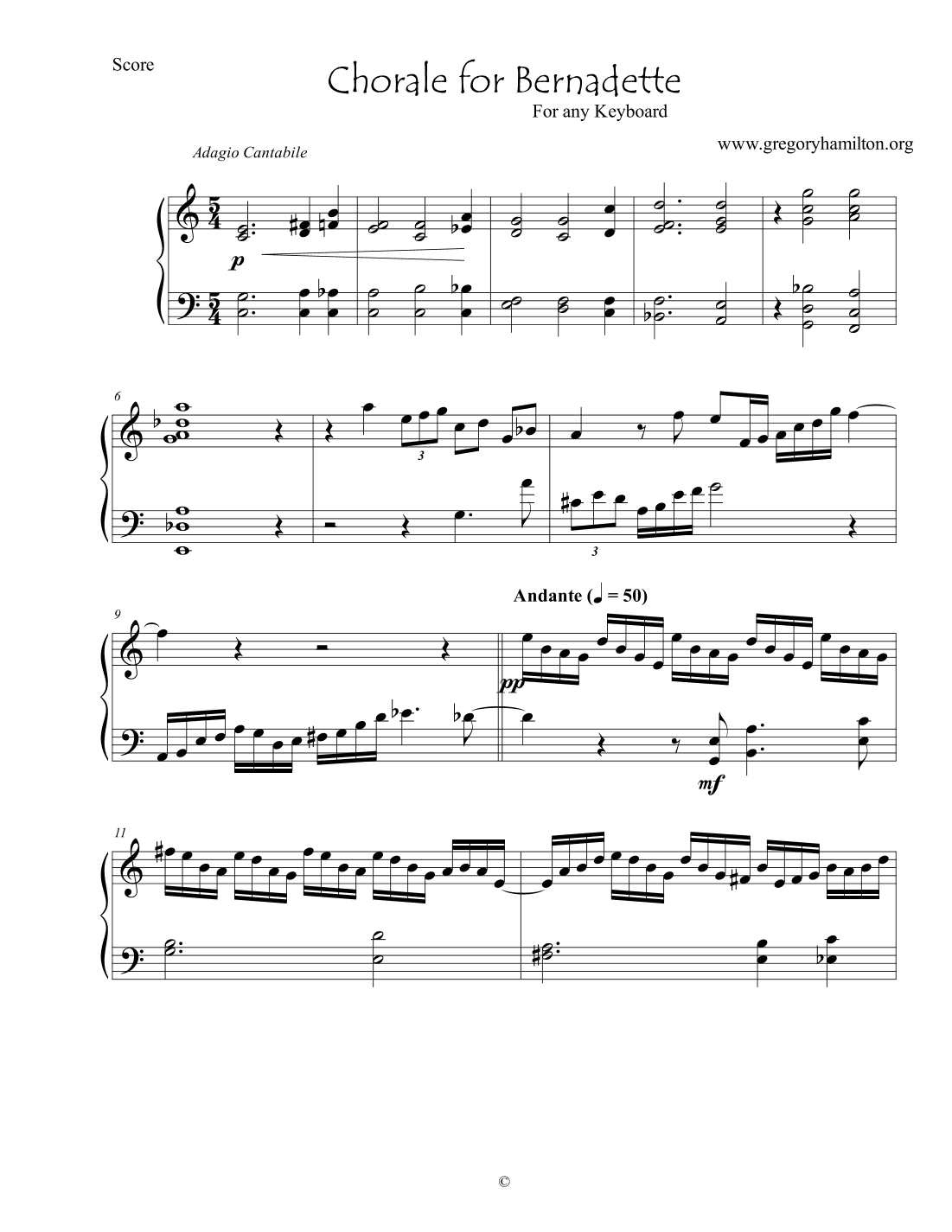 Chorale for Bernadette for any Keyboard