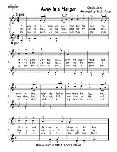 Away in a Manger, Cradle Song (First Year Piano Students) (arr. Scott Camp)
