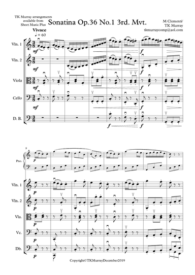 Clementi - Sonatina Op36 No1 3rd Mvt - Piano & String Quartet/Orch (arr. TK Murray)