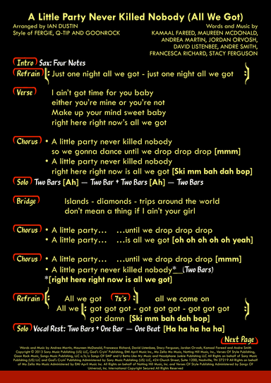 A Little Party Never Killed Nobody (all We Got) (arr. Ian Dustin)