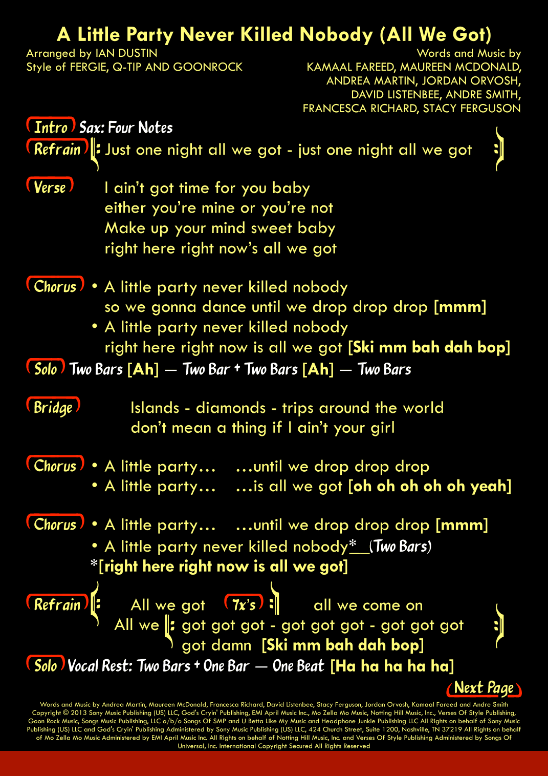 A Little Party Never Killed Nobody (all We Got) (arr. Ian Dustin)